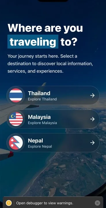 MestoGo destination selector for choosing a travel country
