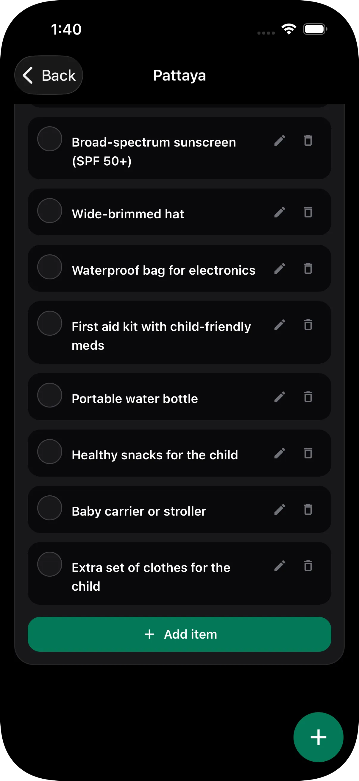 MestoGo generated checklist for a family trip to Pattaya